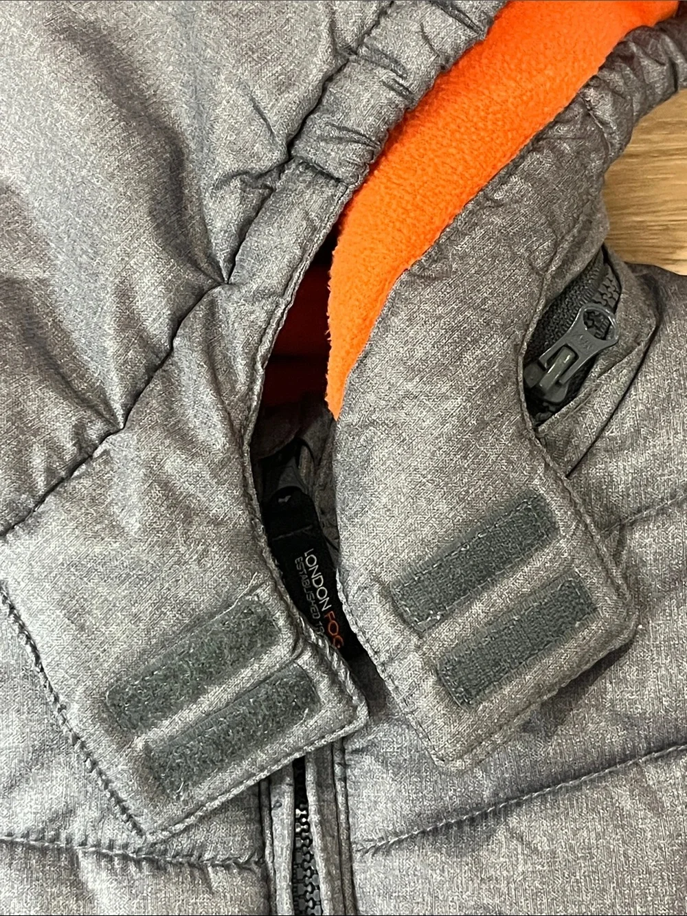 London Fog Kids Active Puffer Jacket Winter Coat Gray & Orange, Size M 10-12